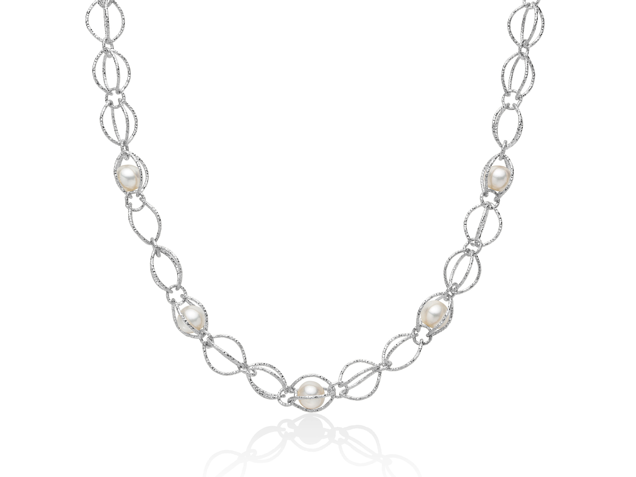 Collana in maglia d'argento con perla centrale - PCL6248G