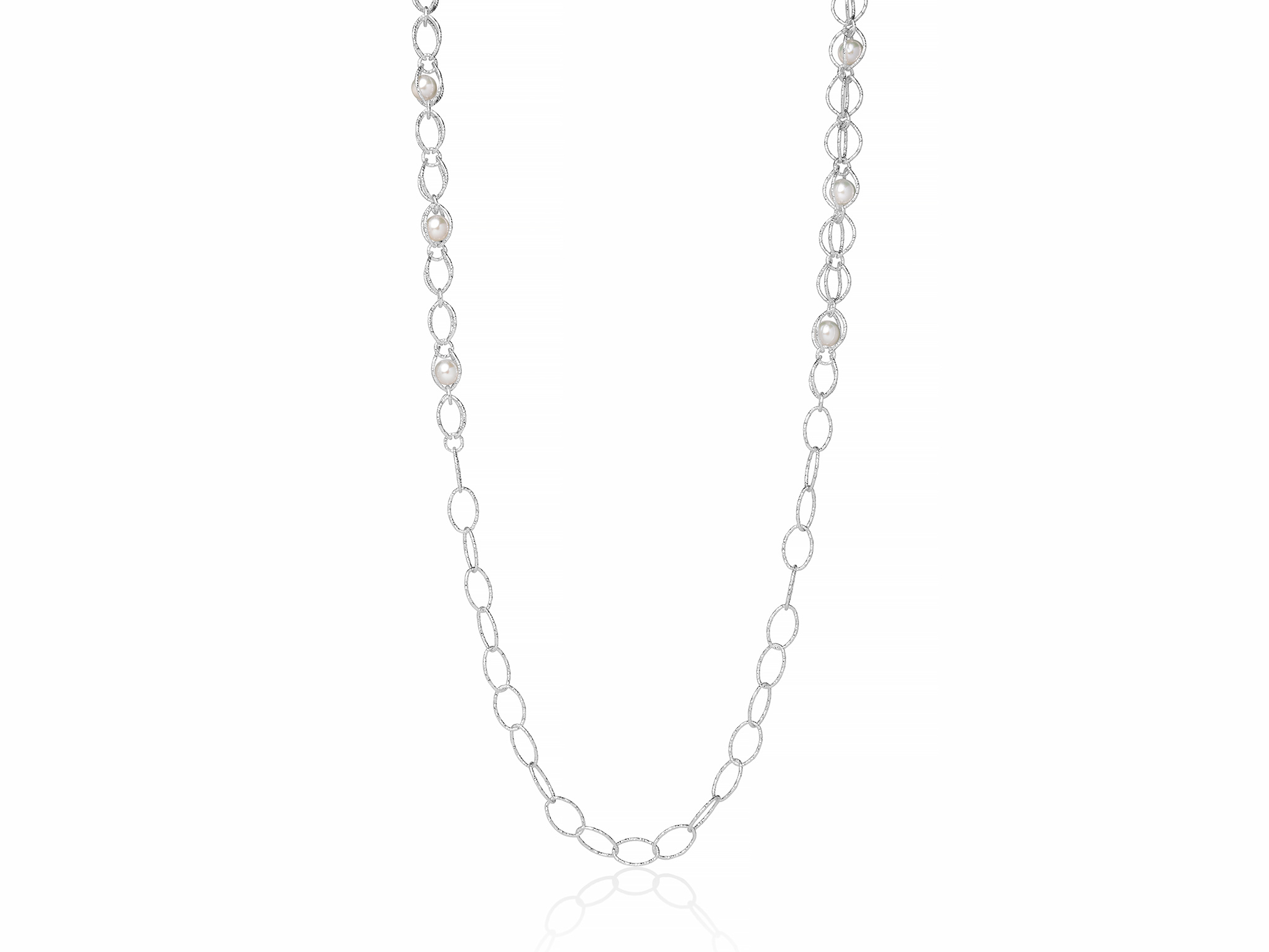 Collana in argento con maglia a catena e perle vere - PCL6331B