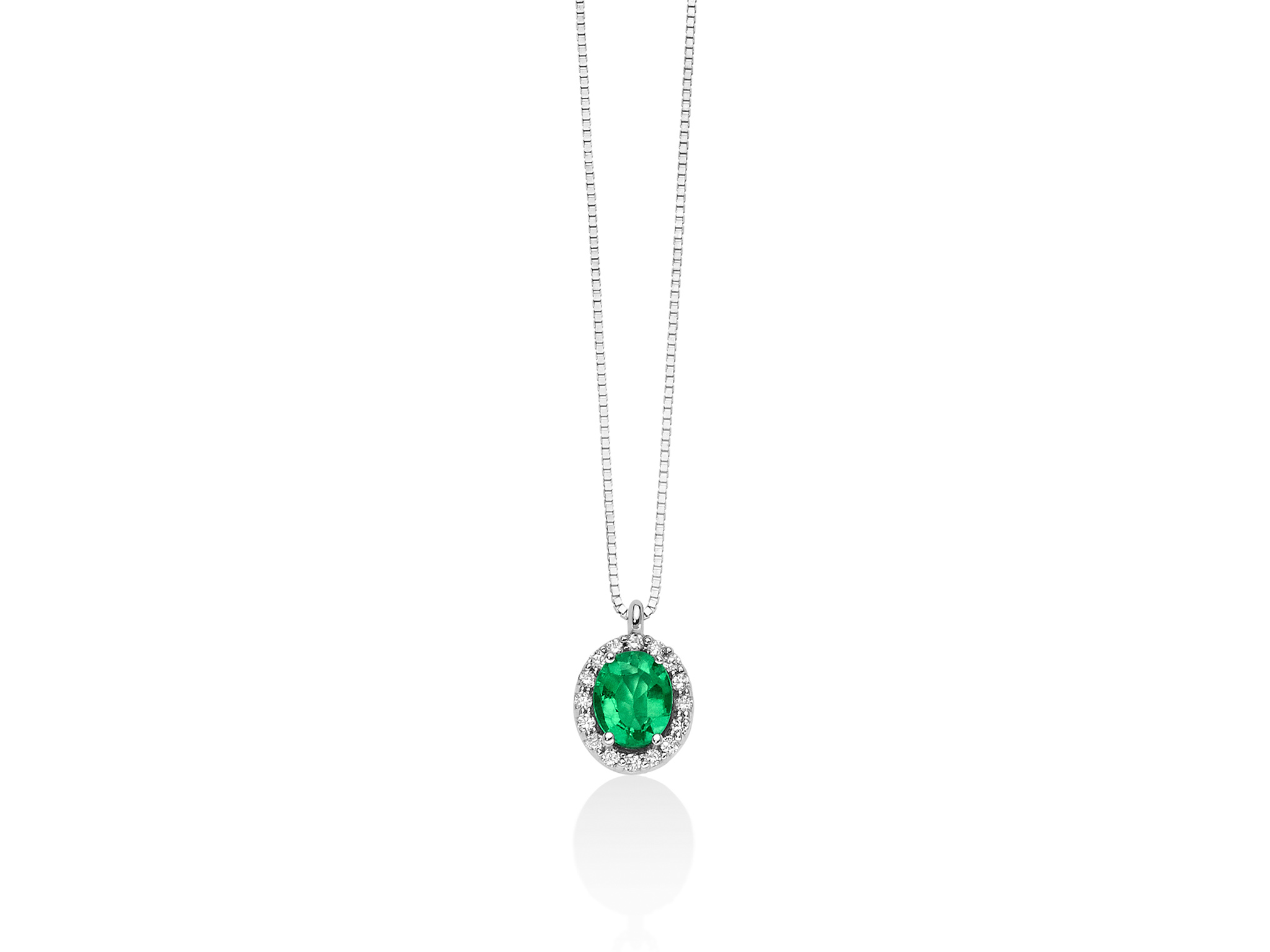 Collana in oro con pendente smeraldo contornato da diamanti - CLD4094