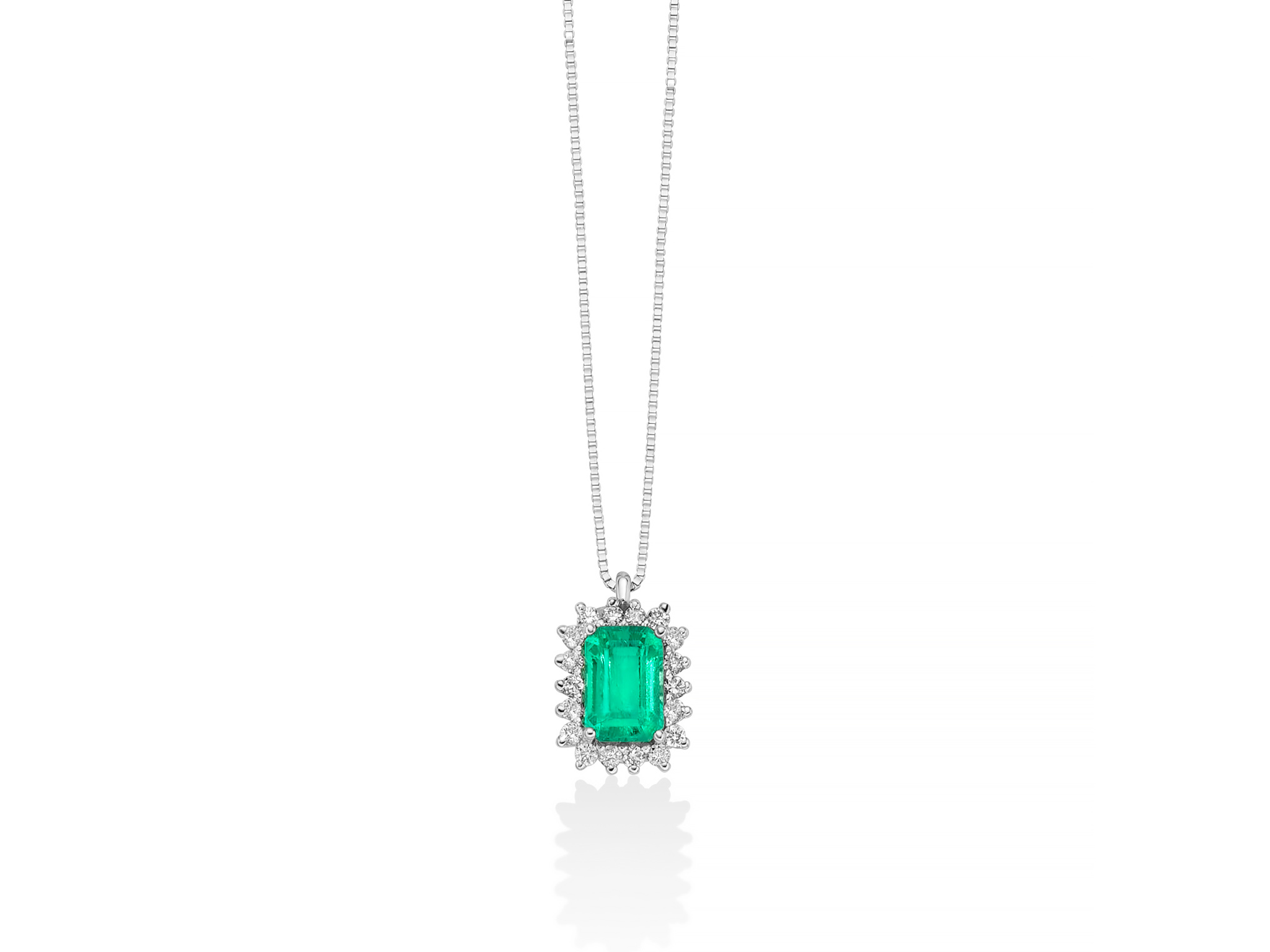 Collana in oro bianco 18 kt con smeraldo ottagonale e diamanti - CLD4560
