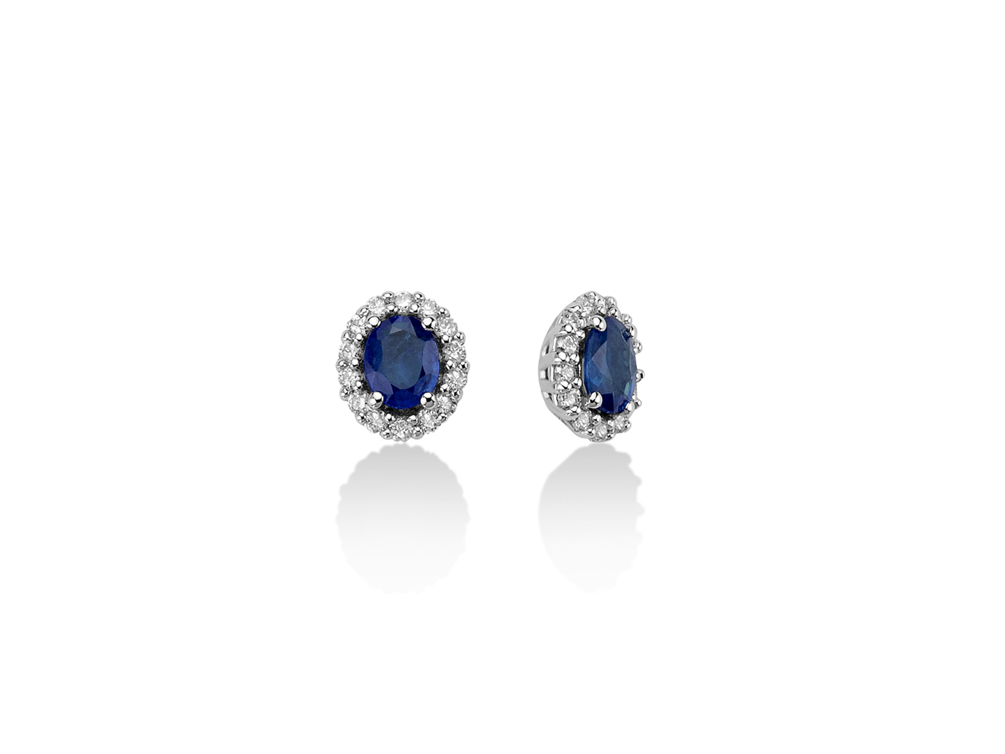 Orecchini in oro bianco e zaffiri blu contornati di diamanti - ERD2393
