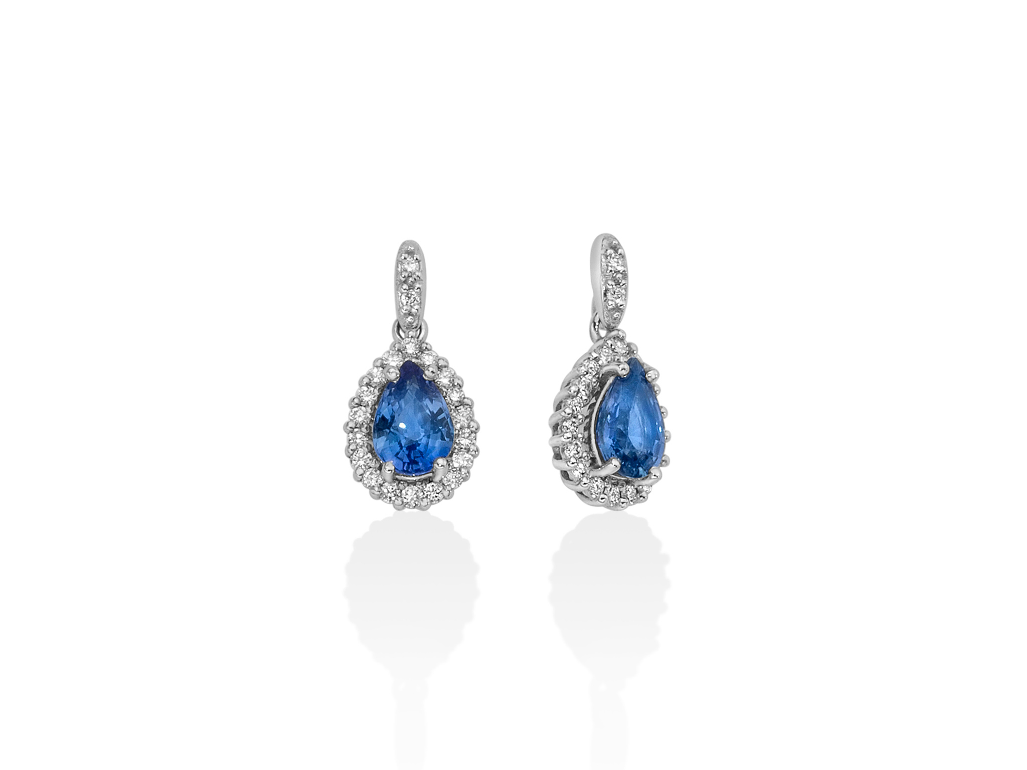 Orecchini pendenti in oro bianco con zaffiro blu Ceylon e diamanti - ERD2624