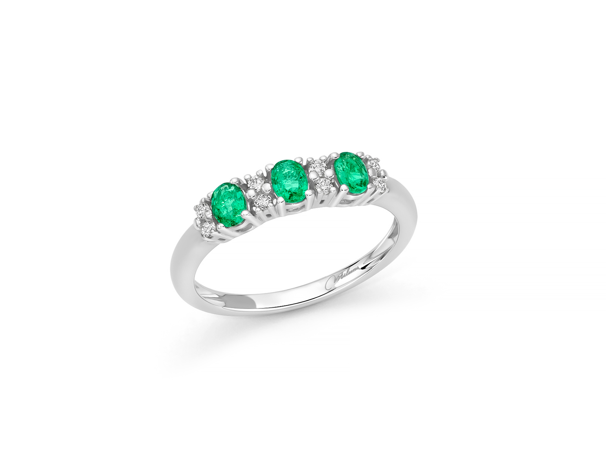 Anello con smeraldi e diamanti in oro bianco 18 kt - LID3757