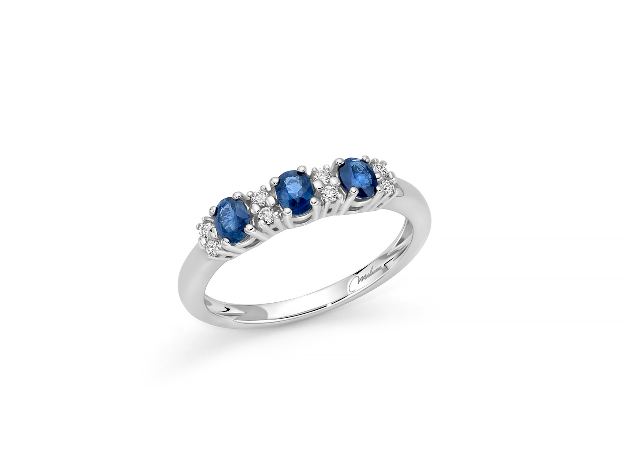 Anello in oro bianco con zaffiri blu ovali e diamanti - LID3758