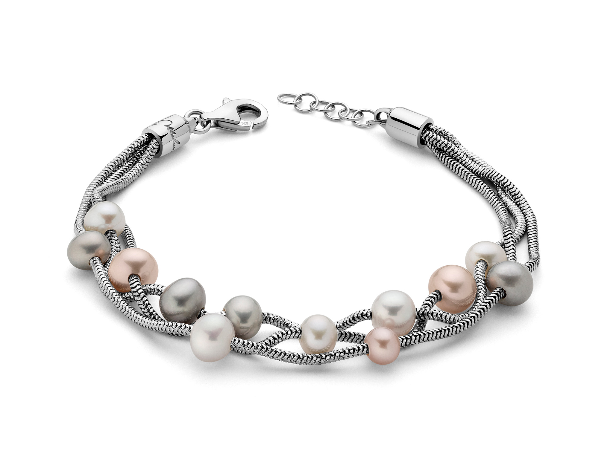 Bracciale multifilo in argento con perle colorate - PBR2834