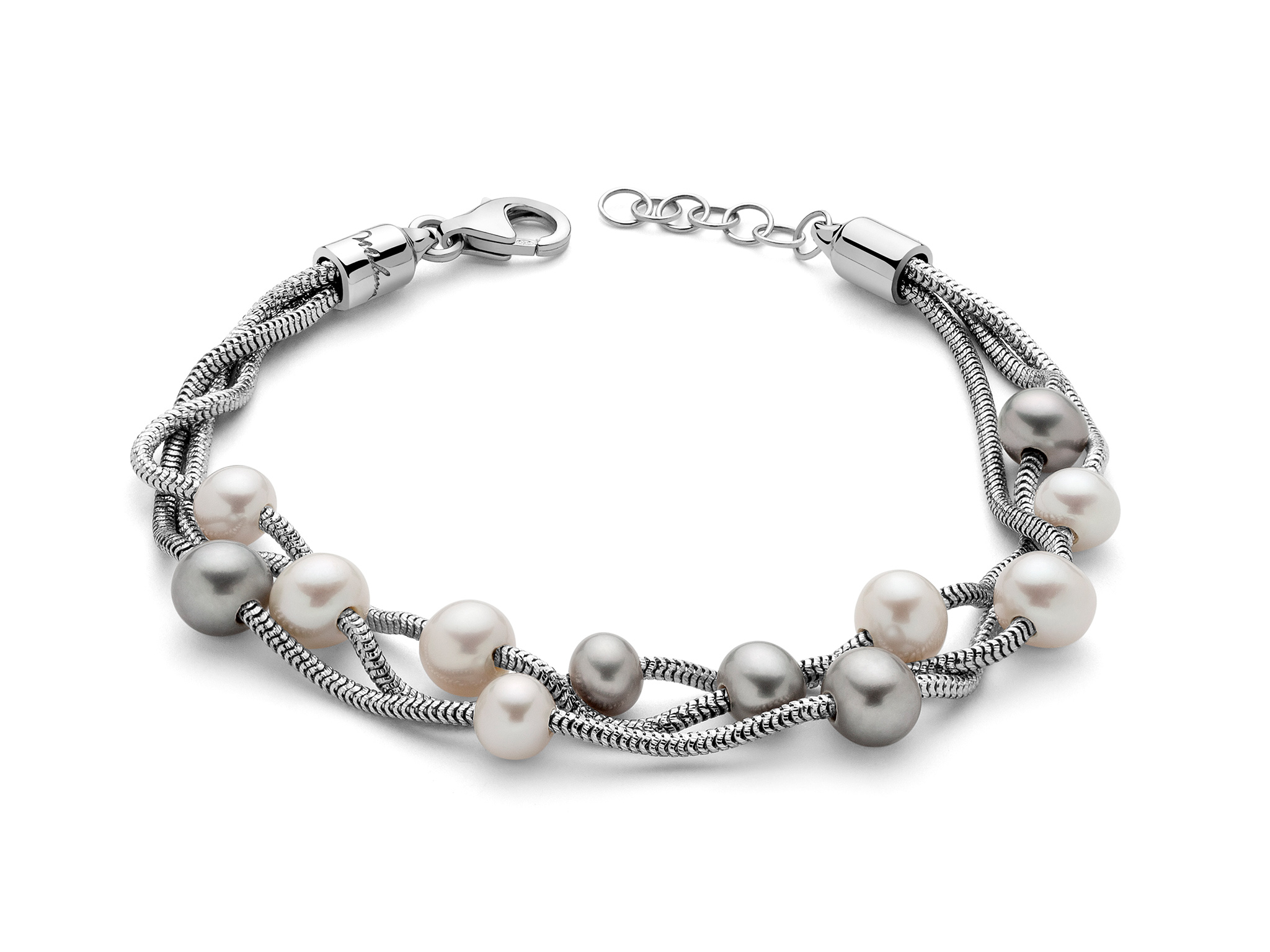 Bracciale multifilo in argento con perle - PBR2835
