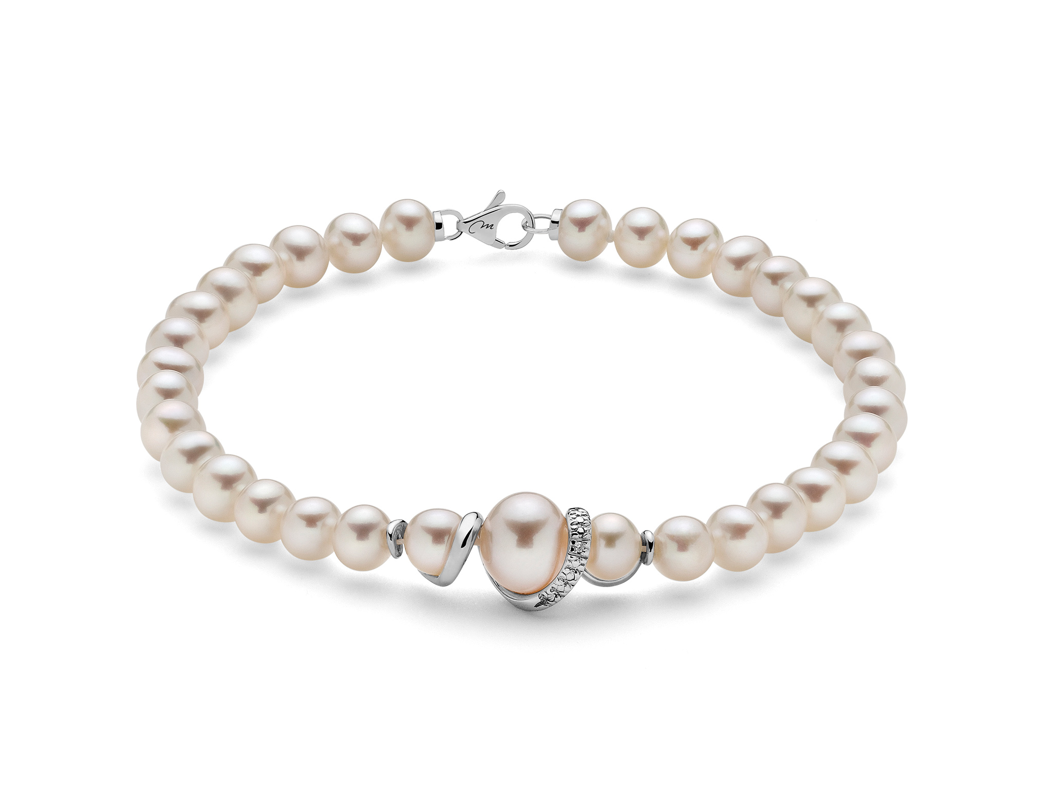 Bracciale di perle Oriente con centrale in oro e diamante - PBR3042V