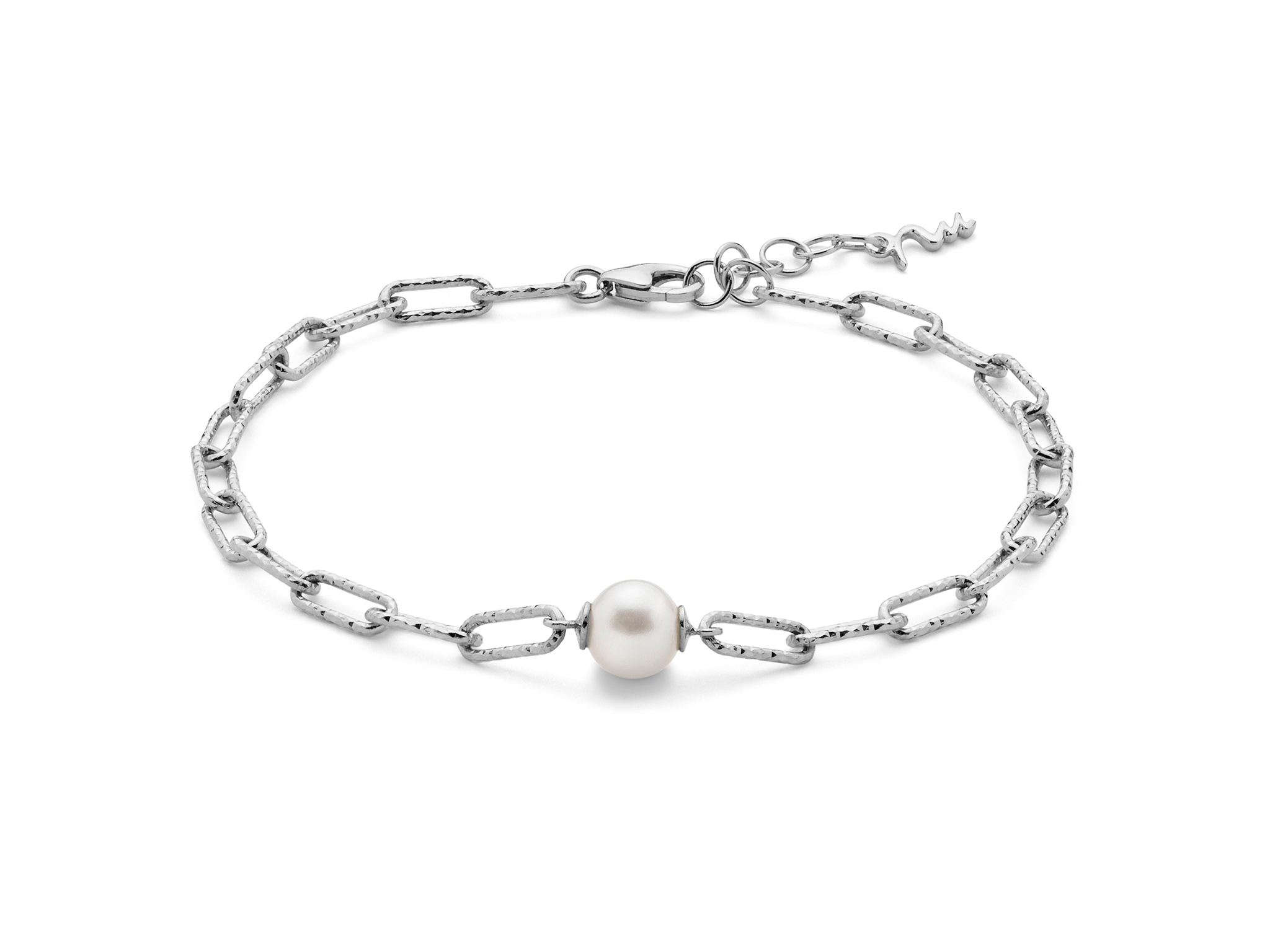 Bracciale con catena a maglia piccola, in argento con perla. - PBR3140B