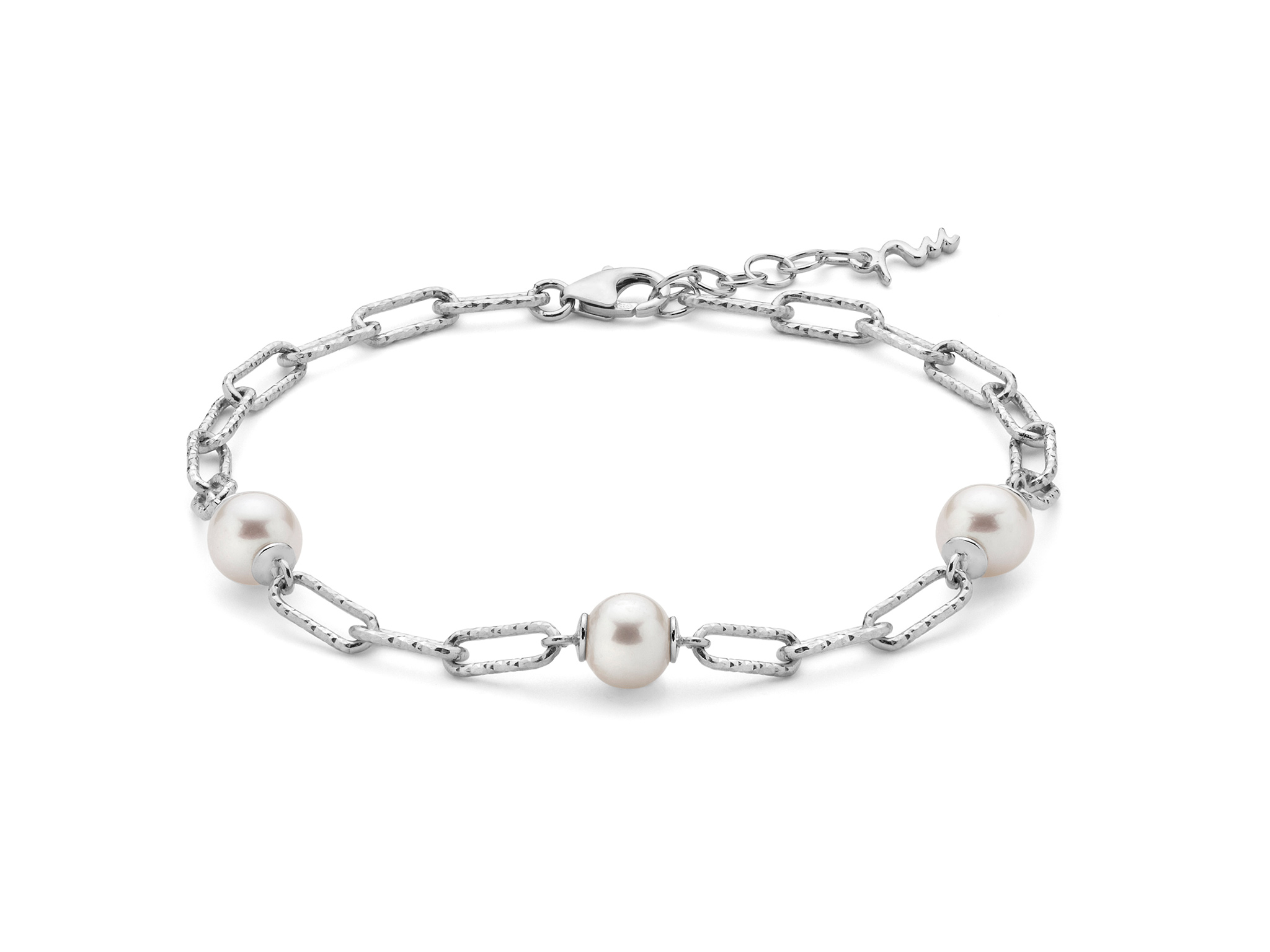 Bracciale con catena a maglia piccola, in argento con perle. - PBR3200