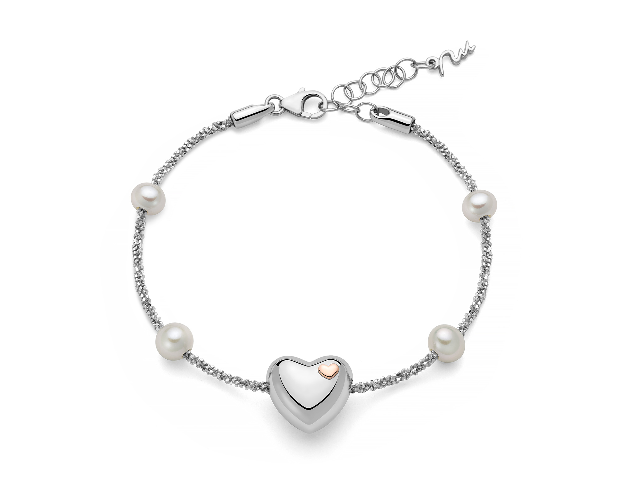 Bracciale in argento e perle con centrale a cuore - PBR3493
