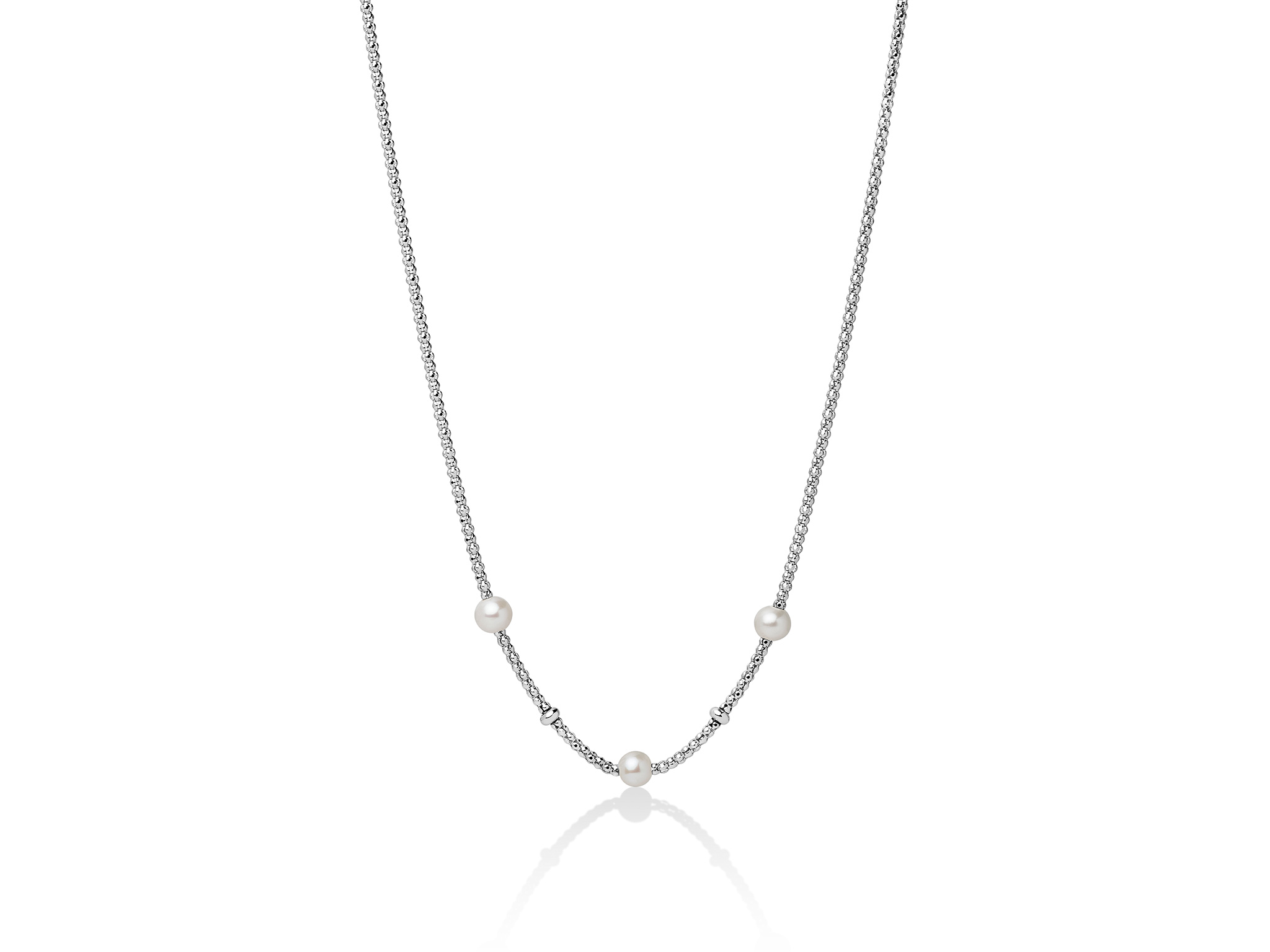 Collana con maglia coreana, in argento con tre perle - PCL5800
