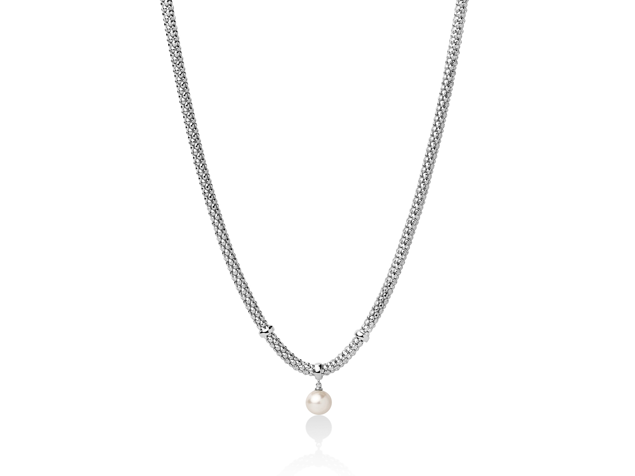 Collana con maglia coreana, in argento con perla. - PCL5833B