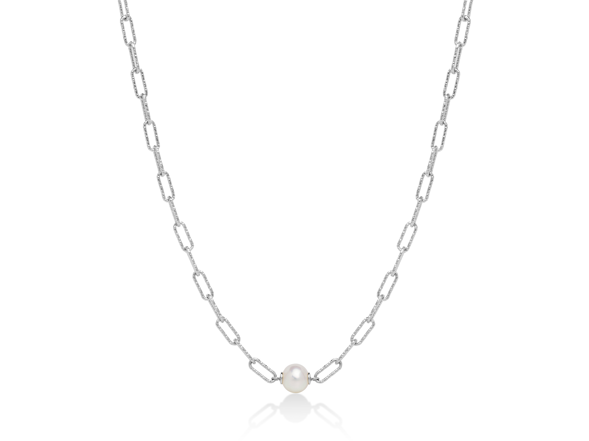Collana con catena a maglia, in argento con perla. - PCL6021B