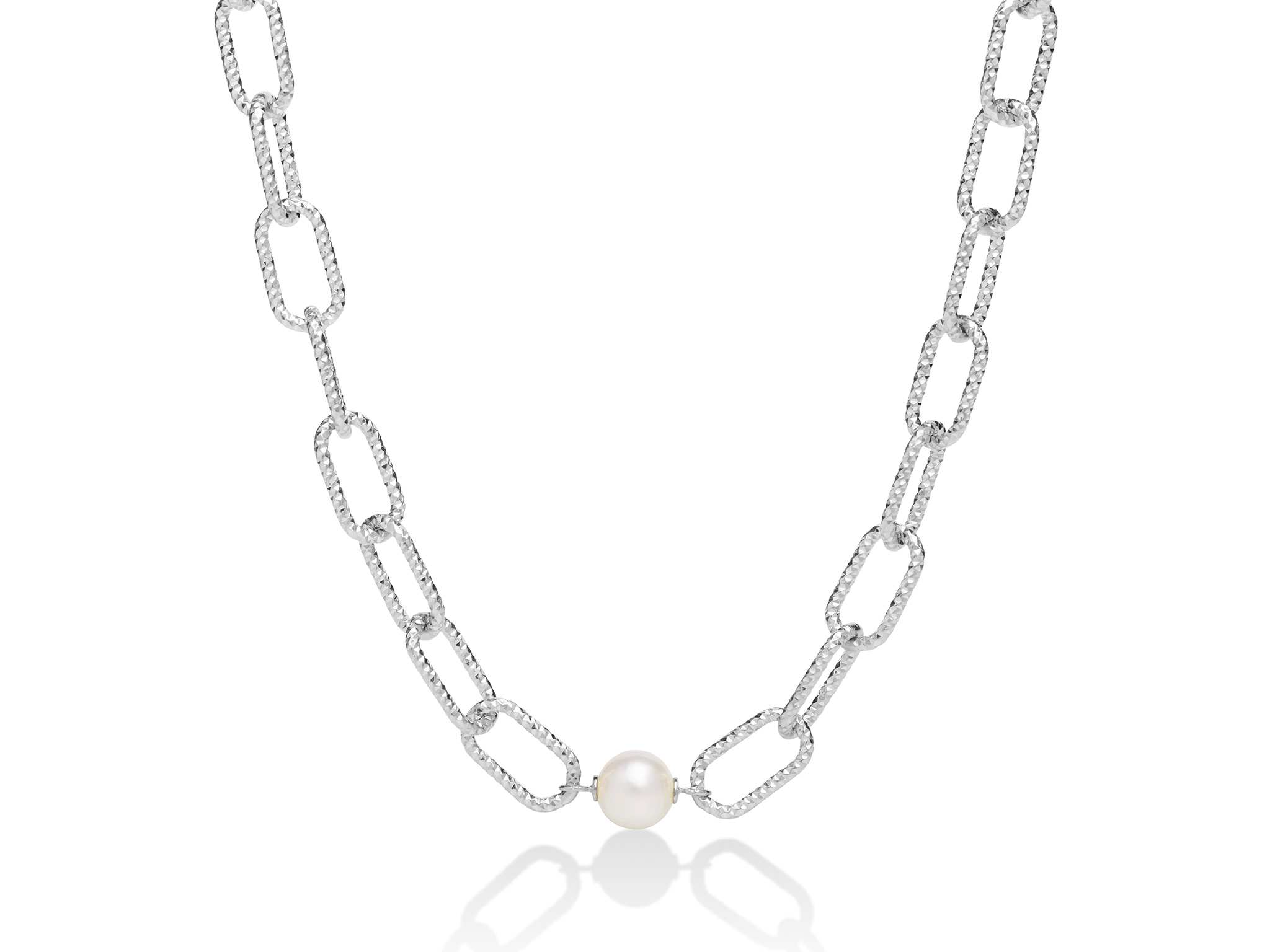 Collana con catena a maglia grande, in argento con perla - PCL6070R