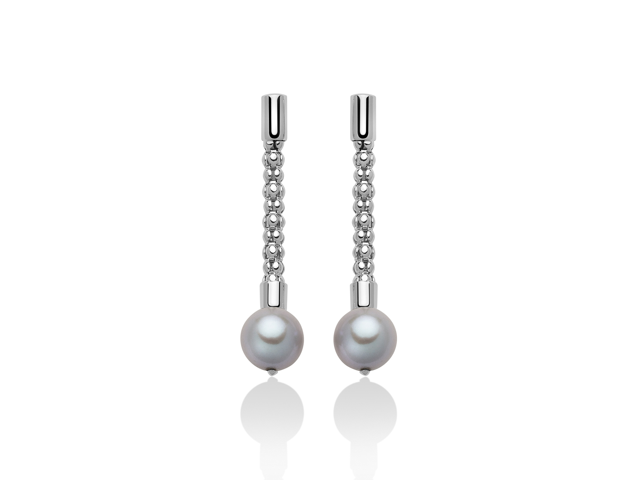 Orecchini pendenti con maglia coreana, in argento con perle - PER2410
