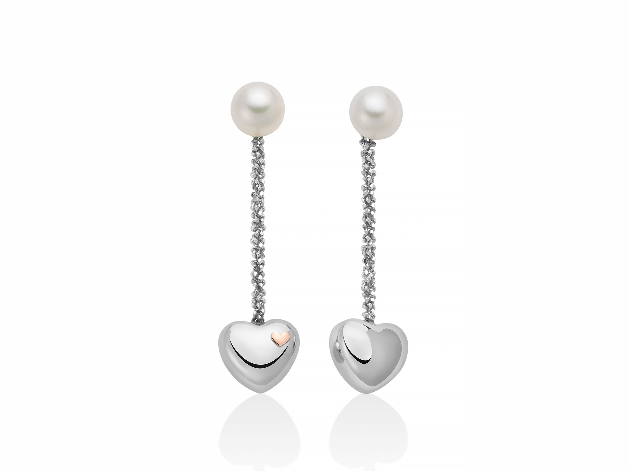 Orecchini in argento, perle Oriente e cuore pendente - PER2678